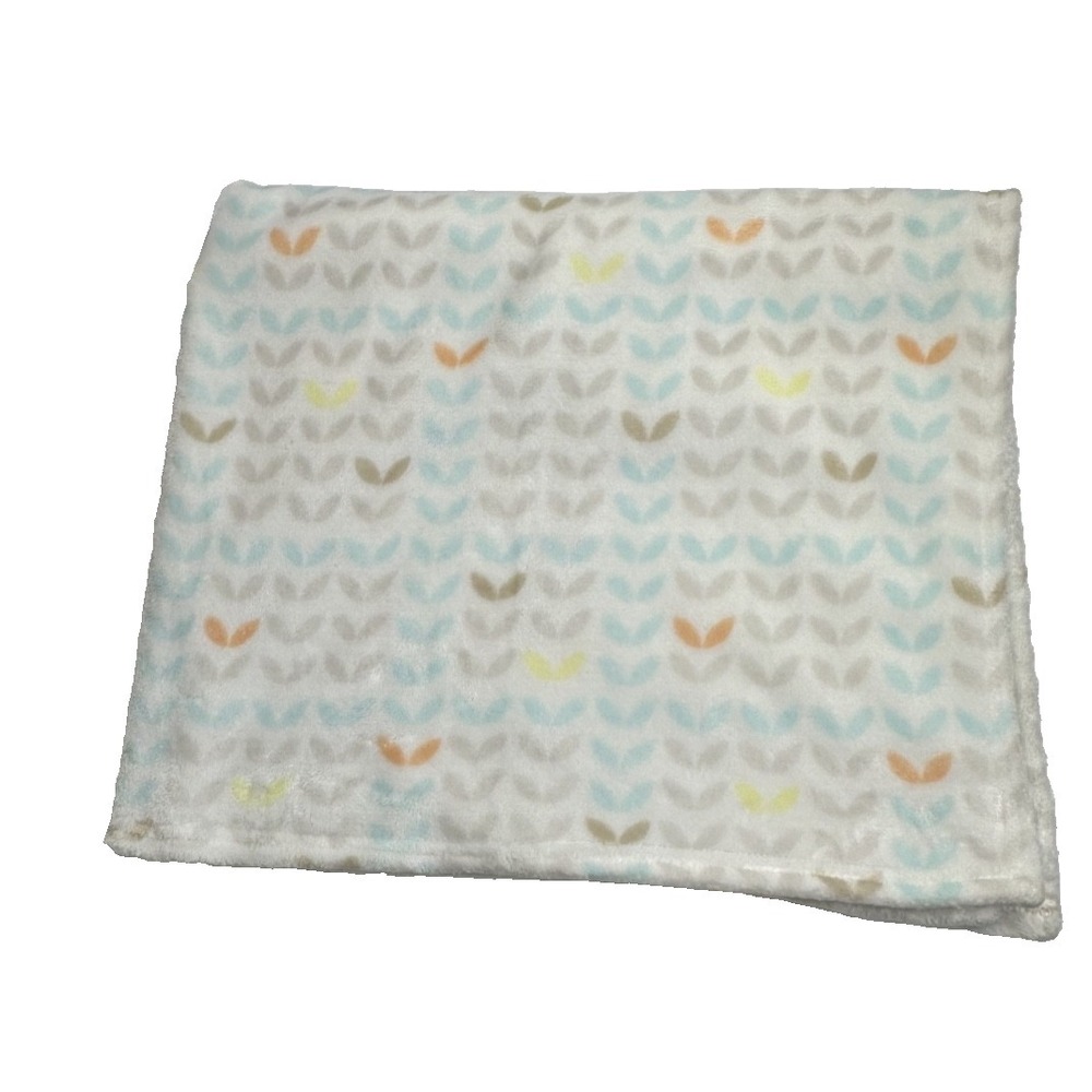 Baby Starters Blanket Leaf Print White Gray Yellow Orange Soft Fleece 30x34